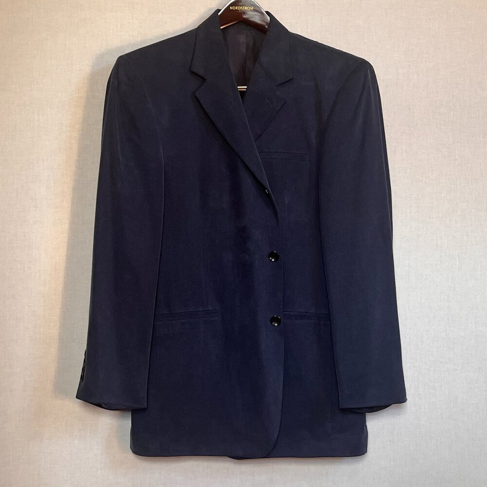 Vintage Geoffrey Beene Tencel Navy Blue 40R Lined Sports Coat Suit Jacket